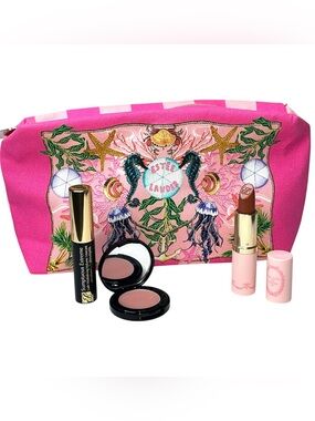 Estee Lauder Makeup Bundle 818 Covetable Lipstick Lip Balm Mascara Pink Bag Set